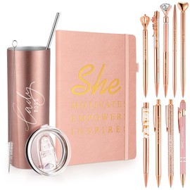 Dispowreath 11 Pcs Boss Lady Teacher School Counselor Appreciation Day Gift Sets Thank You Gifts for Women Female Include 20 oz Tumblers Motivational Journal with 9 Ballpoint Pens (Rose Red,Classic)