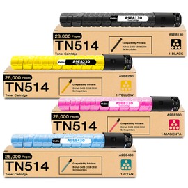 TN-514 TN514 Toner Cartridge Set Replacement for Konica Minolta TN-514 TN514K TN514C TN514M TN514Y A9E8130 A9E8430 A9E8330 A9E8230 for Bizhub C458 C558 C658 Printers, 4 Pack TN514 Ink Cartridge CMYK