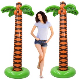 4E's Novelty Giant Inflatable Palm Trees 6 Ft Tall, 4 Pack Bulk - Luau Hawaiian Tropical Party Decorations for Adults & Kids, Summer Beach Theme Photo Prop Pool Decor, Birthday Supplies