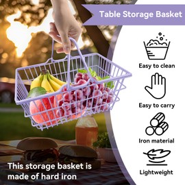 Mini Shopping Basket, Cute Mini Shopping Hand Basket Wrought Iron Shopping Baskets Table Storage Basket Crates for Storage Crate with Handles for Organizing (Purple)