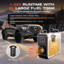 RDXTIK 8KW Diesel Heater, 5L 12V/24V All in One Diesel Heater with LCD Switch, Remote Control, for Truck, RV, Home, Car, Campers, Boat, White
