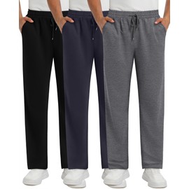Neer 3 Pack Men's Sweatpants Athletic Lounge Pants Open Bottom Yoga Baggy Casual Drawstring Lightweight Joggers with Pockets(Black, Dark Gray, Dark Blue Gray,Large)