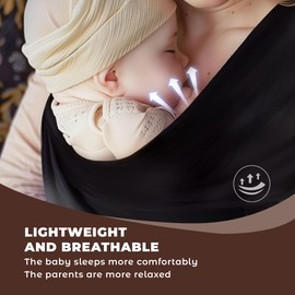 WUFANC Baby Newborn Baby Sling Made of Soft Cotton, Maximum Load 15 kg, Black Baby Sling with Length 5.3 m, Easy to Tie, Suitable Baby Carrier Newborn from Birth