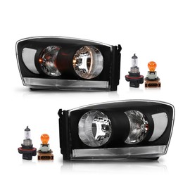 CHEDA Headlights w/Light Bar Pair Set Compatible with Dodge Ram 1500 2006-2008/Fit Dodge Ram 2500 3500 2006-2009 Clear Lens Black Housing Clear Reflector