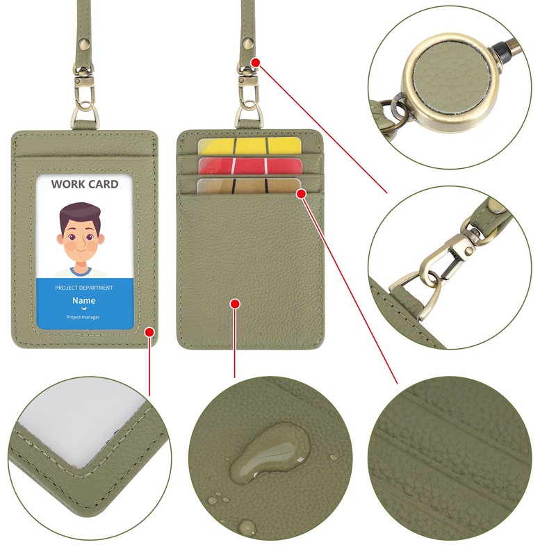 Wason Badge Holder ID Card Wallet Real Leather Case with