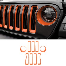 CheroCar for JL Mesh Grille Grill Insert & Headlight Turn Light Cover Trim Exterior Accessories for Jeep Wrangler JL 2018-2023,Orange