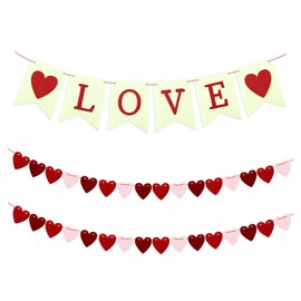 Love Heart Garland Banner - Pre-Strung Felt Decoration with Red & Pink Hearts, Wedding Anniversary Party Backdrop, Romantic Home Decor for Special Occasions & Valentine's Day