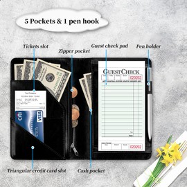 Server Books for Waitress with Zipper Pocket - Cat Moon Tarot Card Witchy Waitress Book Notepad Leather Waiter Serving Organizer Wallet, Restaurant Guest Check Book Holder Presenter Fit Server Aprons