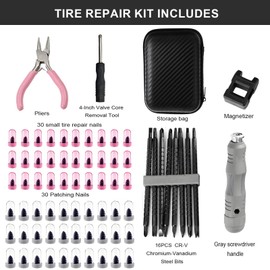Quuztao 81PCS Tire Screw Plug Repair Kit with 2 Sizes, No Removal Needed Tire Plugs Screws Type, Patch Plug Tools & Portable Storage Bag Quick Flat Fix for Car Truck Motorcycle & SUV