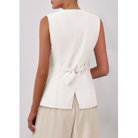 KIRUNDO Blazer Vest for Women Trendy 2025 Dressy Business Casual Summer Button Down Sleeveless Work Suit Waistcoat Tops(White, X-Large)