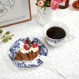 LE POTOCIO - Tazas de té y platillos de porcelana de hueso (azul B)