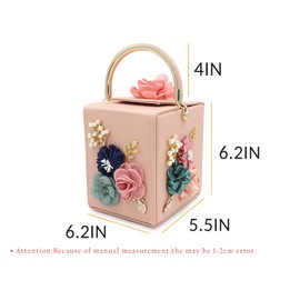 Milisente Evening Clutch Bag for Women Floral Square Box Evening Bags Crossbody Shoulder handBags Flower Wedding Clutch Purse(Pink)