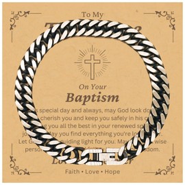 DARIN GIFT To My True Love Cuban Link Bracelet Gifts For True Love - May God Look Down On You - Cross Catholic Christian Baptism First Communion Confirmation Christmas Gifts