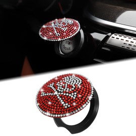 TOMALL Bling Skull Car Engine Start Button Cover Diamond Push Start Stop Button Ring Sticker Sparkly Auto Interior Accessories Bling Engine Ignition Button Cap Decorations Universal for Car (Red)