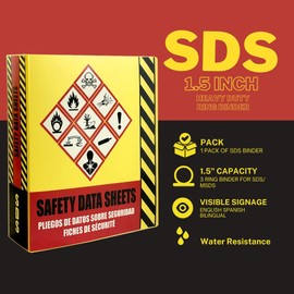 Ring Binder Depot Paquete de 2 carpetas SDS, carpeta resistente de 3 anillos con capacidad de 1.5 pulgadas, capacidad para 250 páginas, trilingüe con inglés, español, francés, hojas de datos de seguridad duraderas y altamente visibles, color amarillo
