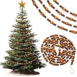 Briwooody 27 ft Long Christmas Wood Bead Garland 3 Pcs 9 ft Wood Christmas Tree Garland Decoration Vintage Beaded Garlands for Xmas Wedding Holiday Farmhouse Home Boho Decor(Neutral Colors)