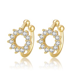 Karma Sunburst Ear Cuff Earrings for Women 18K Gold Plated Non Piercing Cute CZ Circle Huggie Cartilage Ear Cuffs