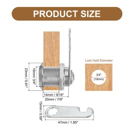 PATIKIL Cabinet Drawer Lock with Keys 3 Pcs 7/9" (20mm) Keyed Different Zinc Alloy Security Lock Cylinder Cam for Door Cupboard Household Mailbox Office Silver