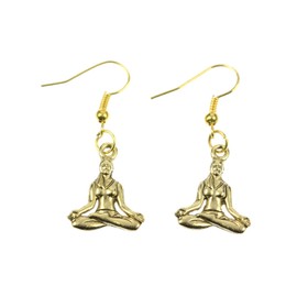 Buddha In Lotus Position Earrings Yoga Meditation Miniblings Tibet Gold