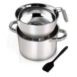 Double Boiler Pot Set,1250ML/1.1QT Mixing Bowl for Chocolate Melting, 2200ML/ 2QT 304 Stainless Steel Pot With Silicone Spatula for Melting Chocolate, Candy, Candle, Soap, Wax
