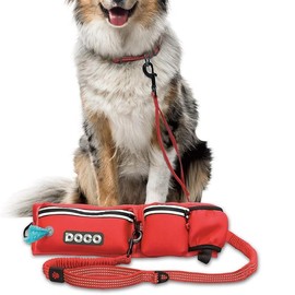 DOCO Retractable Bungee Dog Leash for Running Walking Jogging, Training, Hiking - Medium-Large Dogs, 20-100 lbs - Color: Red