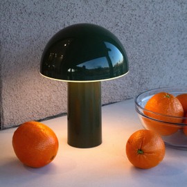 Brightech Celia Table Lamp – 10" Touch-Controlled Mushroom Desk Lamp, Cordless & Dimmable LED, Portable Bedside Night Light, Sustainable Mood Light, Recycled Modern Patio Lamp for Home Décor – Green