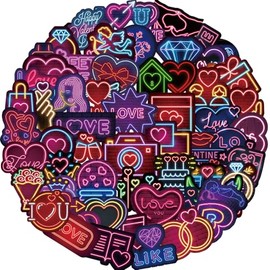 50 Pcs Neon Valentine's Day Stickers for Kids Teens Adults,Laptop,Skateboard,Luggage,Car,Bike,Cup,Computer,Water Bottle Stickers Pack Decor,Neon Vinyl Waterproof Sticker Decal