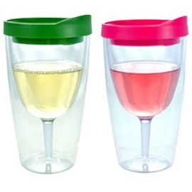 Southern Homewares Insulated Vino Double Wall Acrylic with Pink and Verde Drink Through Lid Wine Tumbler, 10-Ounce, Multicolored