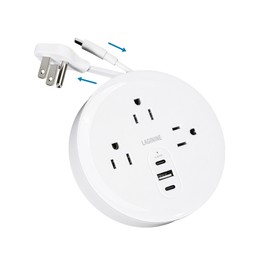 Round Power Strip Cord Reel with 3 Outlet 1 USB-A Port and 2 USB-C Ports 3Ft One PD20W Type-C Retractable Ultra Thin Short Extension Cords Suitable for Travel Office Dorm Room Cruise Hotel