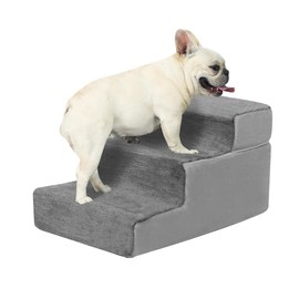Dog Stairs for Small Dogs, 3 Tiers Pet Stairs for High Beds and Couch, Density Foam Durable Ramp with Non-Slip Fabric Cover for Puppy, Cats