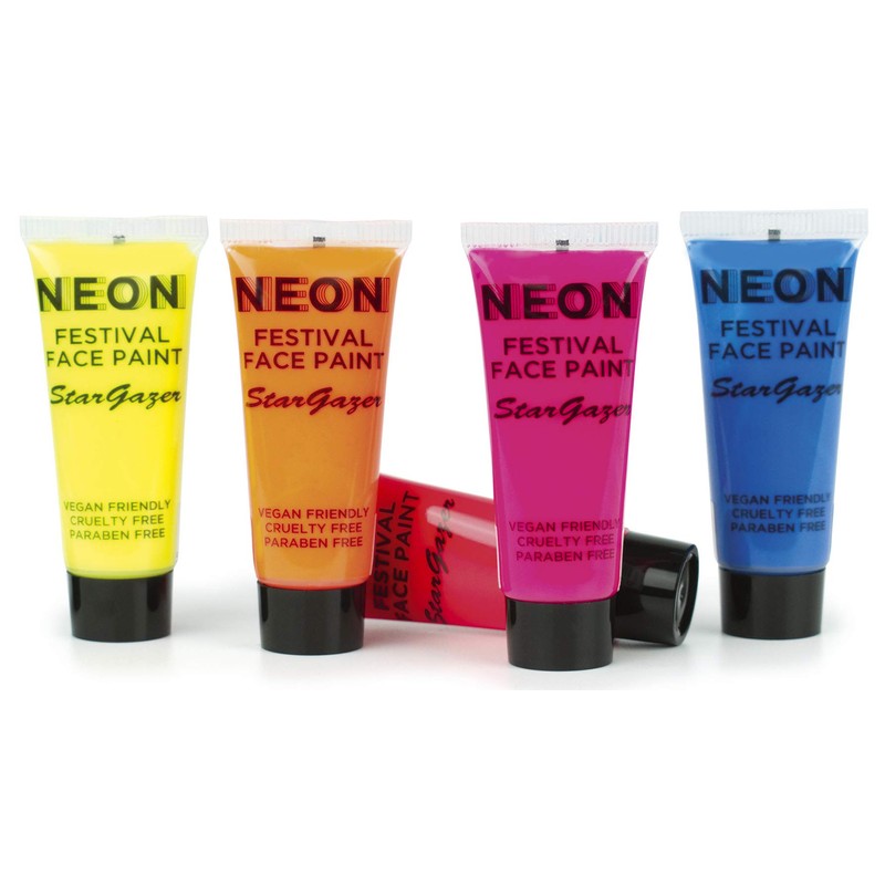 Stargazer Neon UV-Reactive Festival Face and Body Paint, Sweat Proof