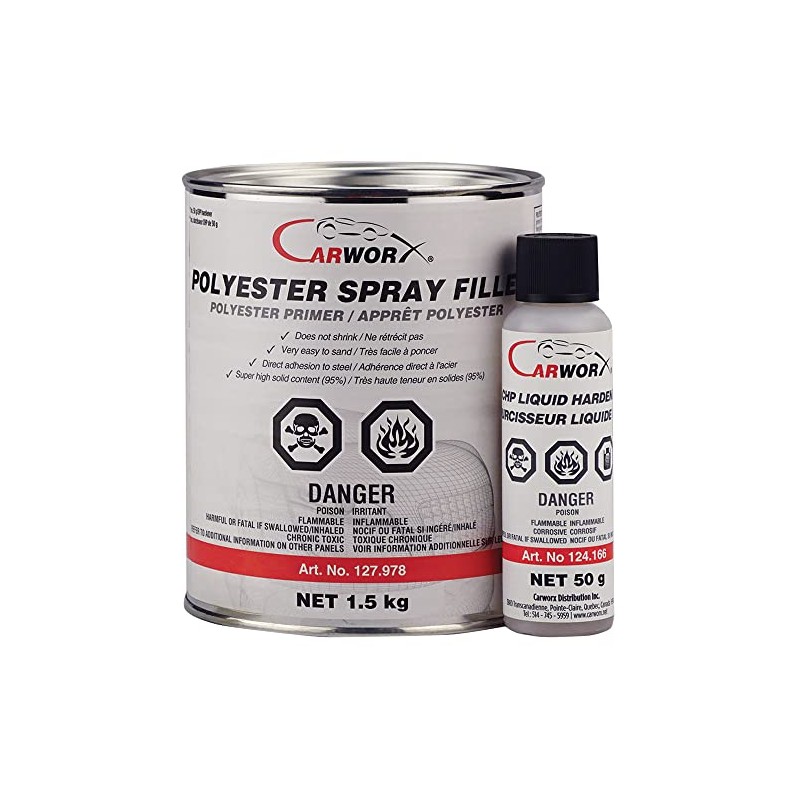 Carworx Polyester Spray Spray Filler, 1.5 kg (52.91 oz), Grey