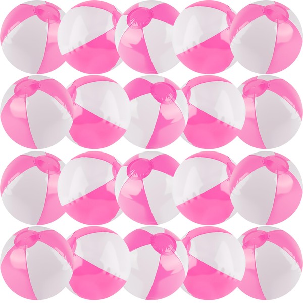 20 Pack 9 Inch Pink and White Inflatable Beach Ball