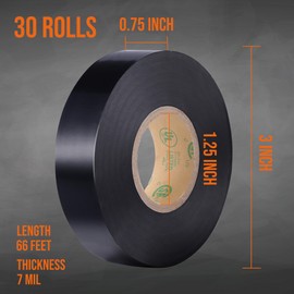 Lichamp 30 Pack Black Electrical Tape Waterproof, 3/4 in x 66ft, Industrial Grade UL/CSA Listed High Temp Electrical Tape Electric Super Vinyl
