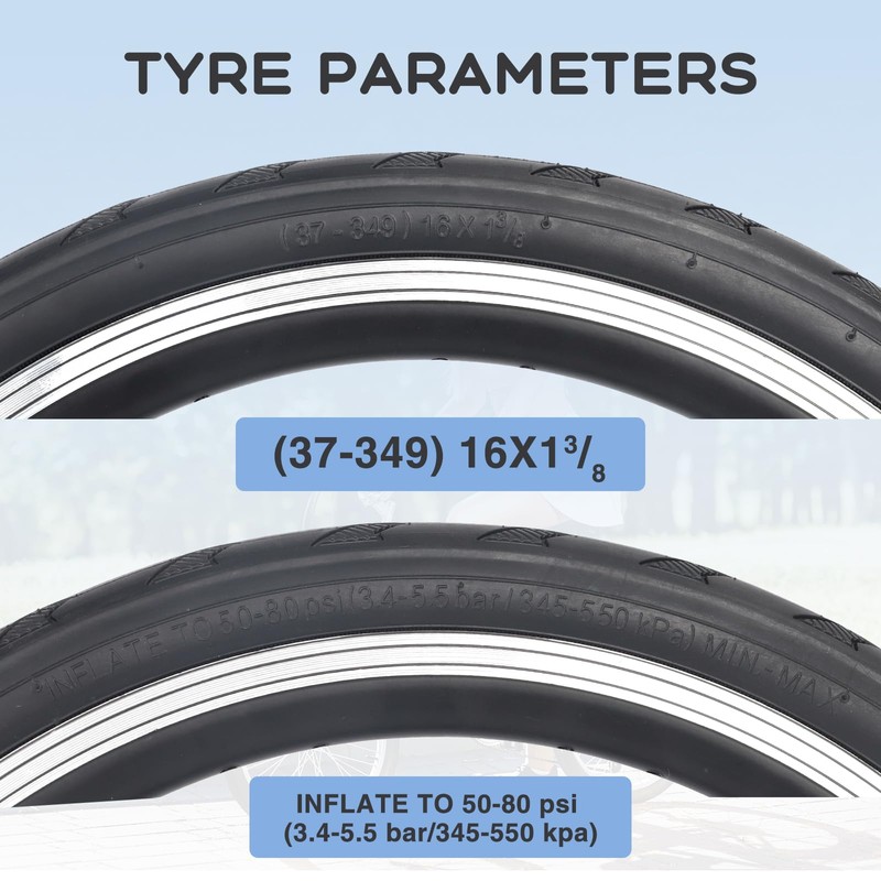 16 x 1 3/8 Bike Tire (37-349), 16 Inch Folding