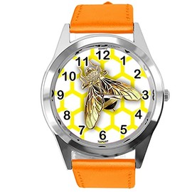 TAPORT® Orange Leather Round Quartz Watch for BEE Fans