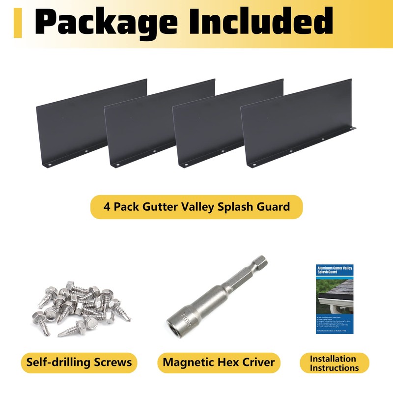 Powrocket 4 Pack Aluminum Gutter Valley Splash Guard,Keep Water from