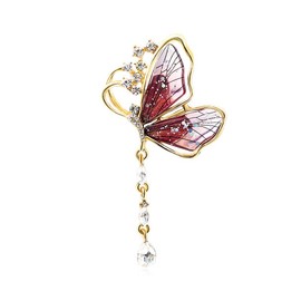 Xioose Butterfly Brooch - Artificial Crystal Shawl Hat Clothing Party Birthday Lady Girl Brooch (Red)