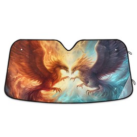 Car Windshield Sun Shade, Fire Phoenix in The Starry Sky Windshield Sunshades Sun Visor Protector Foldable Blocks UV Rays