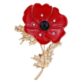 Large Red Poppy Brooch with Rhinestones Gold Plated, Metal