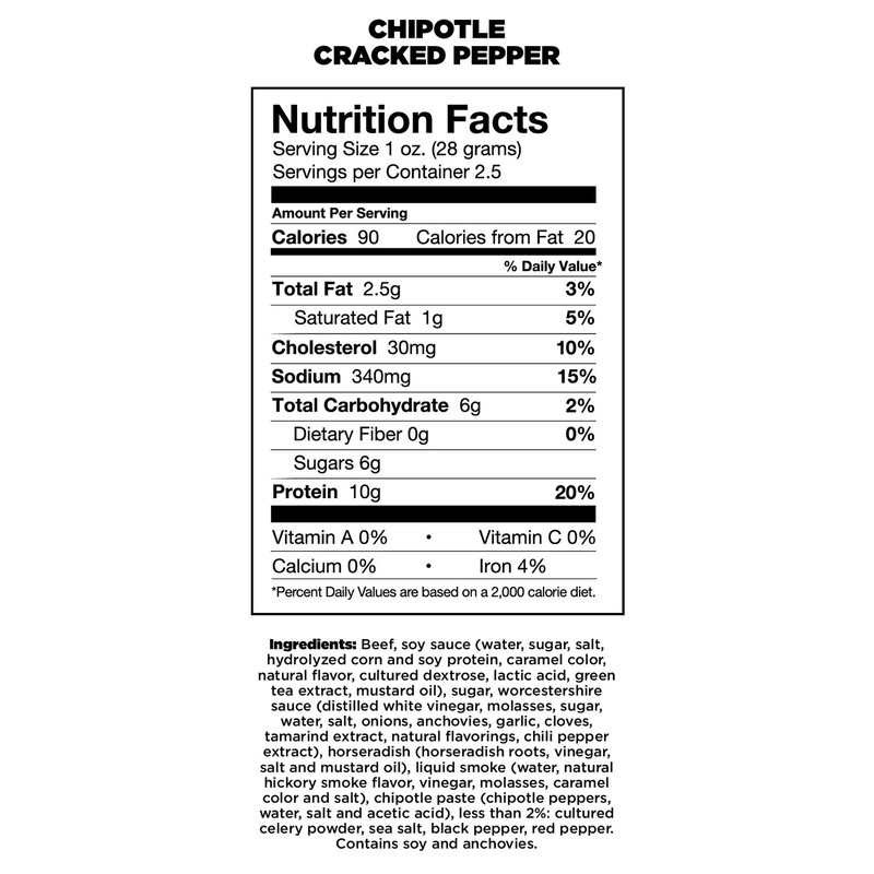 Chef's Cut Tender Real Steak Jerky, Chipotle Cracked Pepper, 2.5