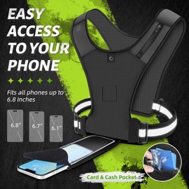 West Biking Running Vest Phone Holder | Fold-Out Phone Pouch | Breathable Hi Vis Reflective Running Vest with Standard/Magnetic Buckle, 2 Shoulder Pockets for Keys/Gels, Men Women Running Accessories