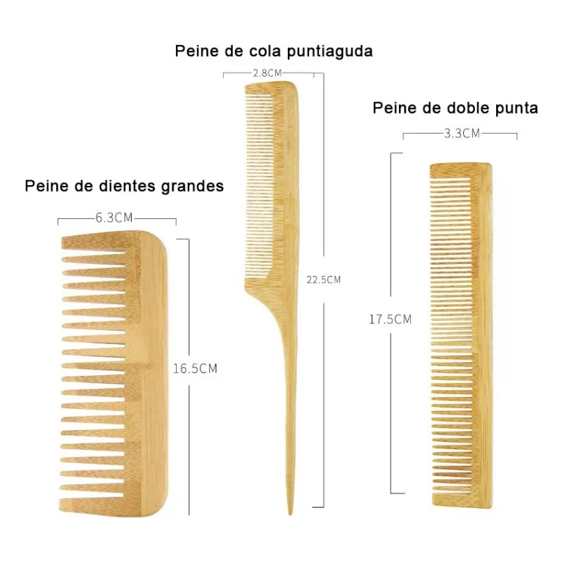 Kit De Cepillo Y Peine De Bambú Anti Frizz, 6