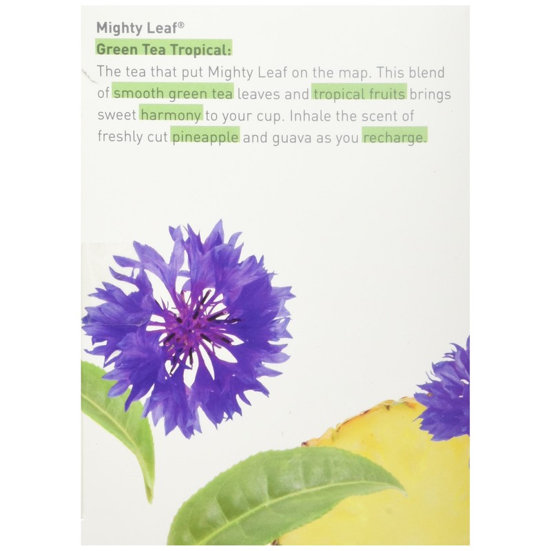 Mighty Leaf Green Tea, Tropical, 1.32oz 15 Pouches