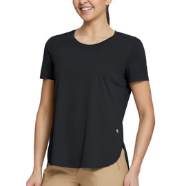 BALEAF Women's Short Sleeve T Shirts Crew Neck Workout Tops Running Shirts Sun Protection Quick Dry UV Black M