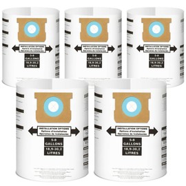 5 Pack Shop Vac Bags, Replacement Vacuum Filter Bags, Wet Dry Fine Dust Disposable Collection,Replace Part Type E H 90662,90672,VF2005,9066233 (5-8 Gallon, 5-8 Gallon)