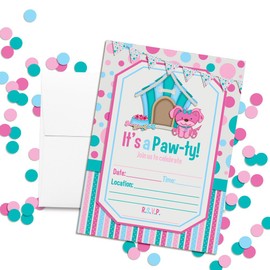 Puppy Paw-ty Birthday Party Invitations, 20 5"x7" Fill In Cards with Twenty White Envelopes by AmandaCreation
