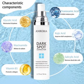 Anroha Dark Spot Remover for Face and Body Serum Promotes Anti-Aging Effect, Dark Spot Corrector for Women and Men with Niacinamide,Kojic Acid & Salicyic Acid 50ml /1.7fl oz