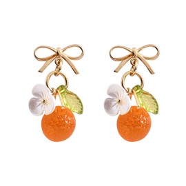 DLYFNVEV Orange Earrings Fruit Food Bow Stud Earrings Cute 14K Gold Plated Stud Dangle Earrings For Women White Pearl Flower Dangling Earrings Bow