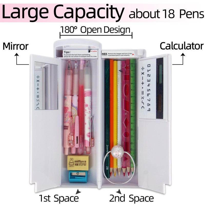 NBX NewmeBox Pencil Box with Lock, Cute and Kawaii Pencil